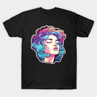 Vaporwave woman with colorful gradient hair, pop art T-Shirt